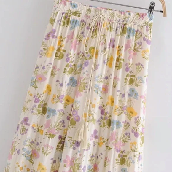 SOLD OUT Floral Bohemian Tassel Tie Pull On Casual Maxi Long Full Length Skirt - Picture 6 of 9